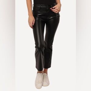 Dear John Jeanne Flare High Rise Cropped Flare Pants Vegan Leather Black